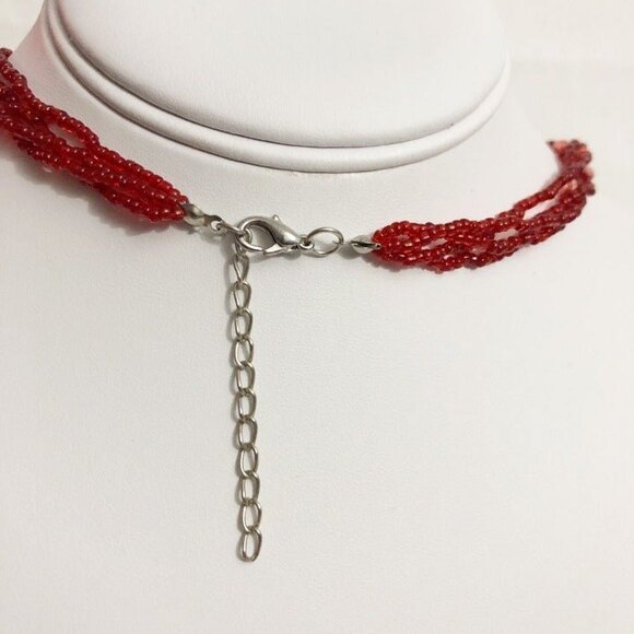 Glass Teardrop Pendant Red Beaded Necklace - Picture 6 of 8